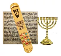 Mezuzah Judaico Shemá 12 Tribos 8cm + Menorah Brinde Enfeite