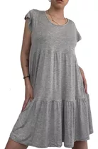 Vestido Amplio  Corto Mujer Con Bolsillos. Negro. Gris