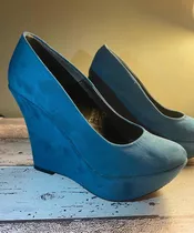 Zapatos Gamuzados Color Azul Petroleo Talle 37 Importados
