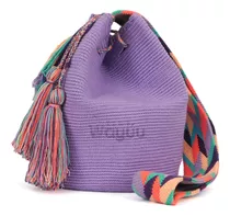 Mochila Wayuu Unicolor Lila Grande Original