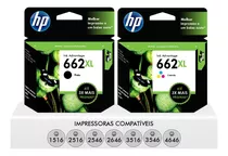 Kit Cartuchos Original Hp 662xl Preto + Color 3516 3546 4646