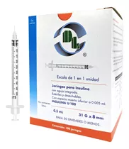 100 Jeringas Para Insulina 0.5 Ml Con Aguja 31x8 Estéril Capacidad En Volumen 5 Ml