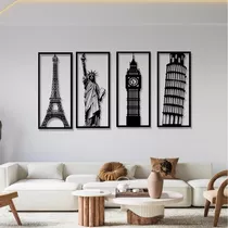 Cuadro Acero Monumento Eiffel Big Ben Libertad Pisa Set X4 