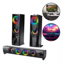 Caixa De Som Pc Usb P2 Potente Soundbar Notebook Rgb Luz Led