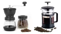 Pack Moledor De Cafe Manual Ceramica Con Cafetera Prensa 800