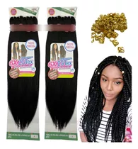 2 Cabelo Jumbo Zgtex Box Braids 400gr Antialérgico + Anéis