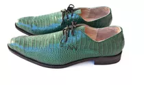 Zapatos Hombres Cuero Grabado Cocodrilo Verde Escuro