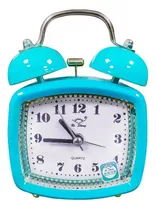 Reloj Despertador Antiguo Metalico De Campana Rectangular Color Celeste D-4 P-2