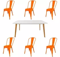 Juego Mesa 160x80 + 6 Sillas Tolix - Desillas Color Tono Naranja