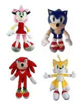 4 Bonecos Pelúcia Turma Do Sonic Knucles Tails Amy 35 Cm