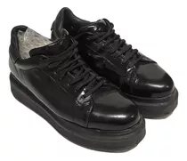 Zapatillas Negras De Cuero Y Charol Mujer Talle 39 Oferta