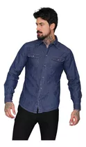 Camisa Masculina Jeans Slim Com Botões Social Básica 