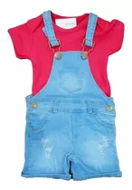 Enterito Bebé Jean Elastizado Unisex Jardinero Short 0-24 M