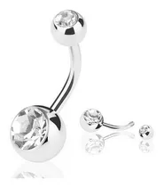 Piercing Umbigo Aço Cirúrgico 316l Com 2 Zircônias Cristal