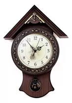 Reloj Pared Con Péndulo Simil Madera Tallada Casa Decora Color Café
