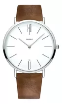 Reloj Yazole (marron Con Blanco) (maya De Cuero Natural)