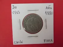 Moneda Chile- 20 Centavos- De Plata Año 1880 Escasa
