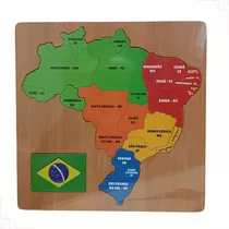 Mapa Do Brasil Didático Quebra Cabeça Infantil Mdf Colorido 