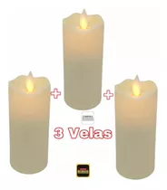 Kit 3 Velas De Led Eletrônica Chama Viva + 6 Pilhas Aa