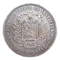 Moneda De 5 Bolívares De 1910 Fuerte De Plata Venezuela