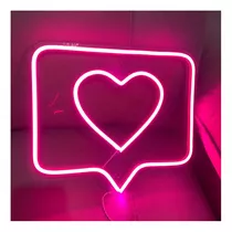 Painel Neon Led Like Curtir Instagram Branco E  Rosa 32 Cm