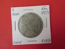  Moneda Chile 2 Pesos Plata Variedad Coma Año 1927