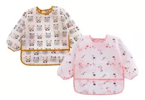 Kit 2 Babadores Bebê Manga Longa Impermeável Flamingo Urso Cor Branco Tamanho Un