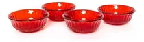 Set X4 Bowls De Postre Color Rojo Vidrio