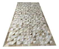 Tapete De Couro Bege Triângulos 1,50x3,00 Com Borda Comprimento 300 Cm Cor Cinza Desenho Do Tecido Tapete Couro Sob Medida - Zig Zag - Antiderrapante Largura 150 Cm