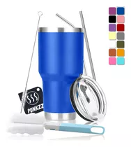 Vaso Térmico Portátil De Acero Inoxidable 30oz Con Calor/frí Nombre Del Diseño Liso Color Azul