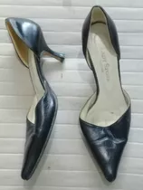 Zapato De Mujer Taco Alto D Cuero Negro Lady Stork Talle 37 