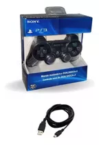 Controle Joystick Ps3 Black + Cabo Carregador Nf