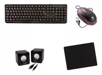 Kit Teclado Mouse Básico Com Fio Usb Caixa De Som Mouse Pad