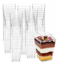 Pack X50 Vasos O Pocillo Con Tapa Acrilico Postres 210ml  