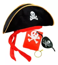 Disfraz Pirata Sombrero + Parche + Pañoleta + Arete Halloween Cosplay