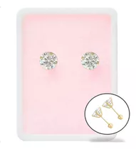 Broquel Aretes Piedra Blanca 6mm P/dama En Oro Solido 10k!