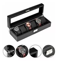 Caja Organizadora 6 Relojes En Cuero Negro ,interior Negro