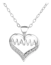 Joya Collar Plata 925 Corazón Mamá Mujer Circones Blancos