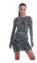 Vestido Tul Animal Print Con Transparencia