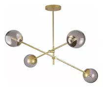 Lustre Lírio Dourado Com 4 Globos Esfera De Vidro Fume