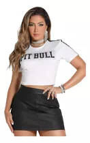 T-shirt Croped Pit Bull Jeans Fashion Blogueira