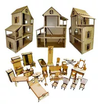 Casa Casinha De Boneca Polly Com 27 Mini Móveis Mdf Cru Infa