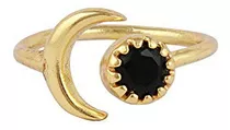 Anillos - Gold Plated Design Black Onyx Faceted Cut Adjustab