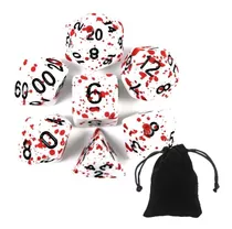 Kit 7 Dados Rpg De Mesa Sangue D&d D4 D6 D8 D10 D10% D12 D20 Cor Branco Sangue