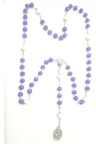  Rosario  San Jose, Opalina Violeta 7mm Blanca Medalla Zamak