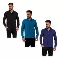 Kit 3 Camisas Camisetas Blusa Social Slim Fit Full Luxo Top