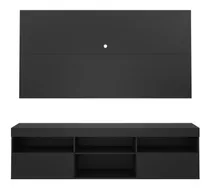 Rack Con Panel Florida Tv 65 Negro Pared Negro Mdp