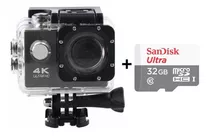 Câmera 4k Sport Wifi Ultra Hd Prova D'água Capacete + 32gb Cor Preta