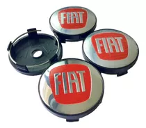 Pack 4 Tapas Fiat 60mm 6cm Plateadas Soporte Negro De Llanta