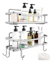 Organizador De Ducha Repisa Baño Adhesivo Set 2 Inoxidable Color Blanco